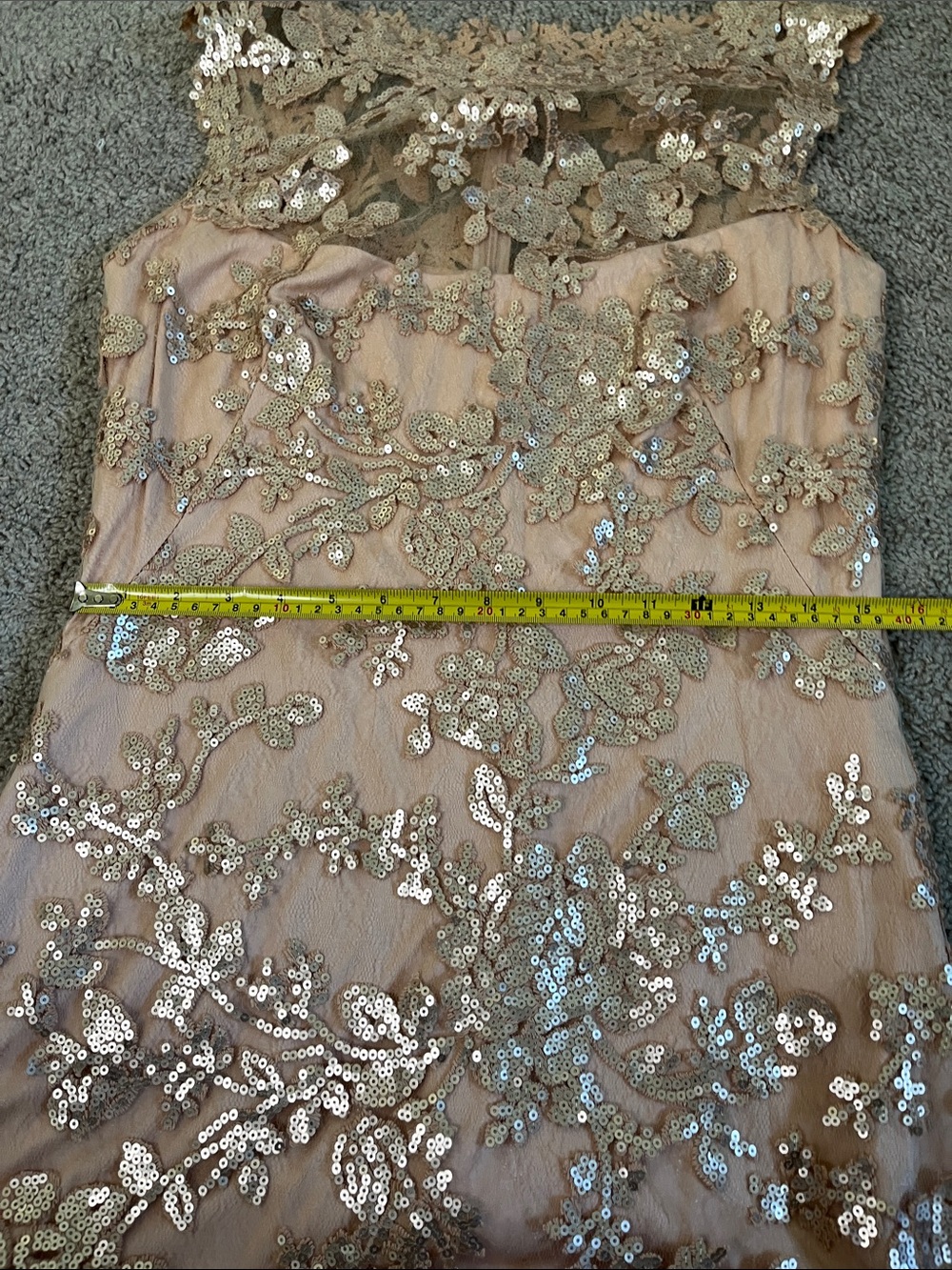 Tadashi Shoji Blush Champagne Sequined Lace Overlay Cocktail Formal Dress 8 - Picture 3 of 7